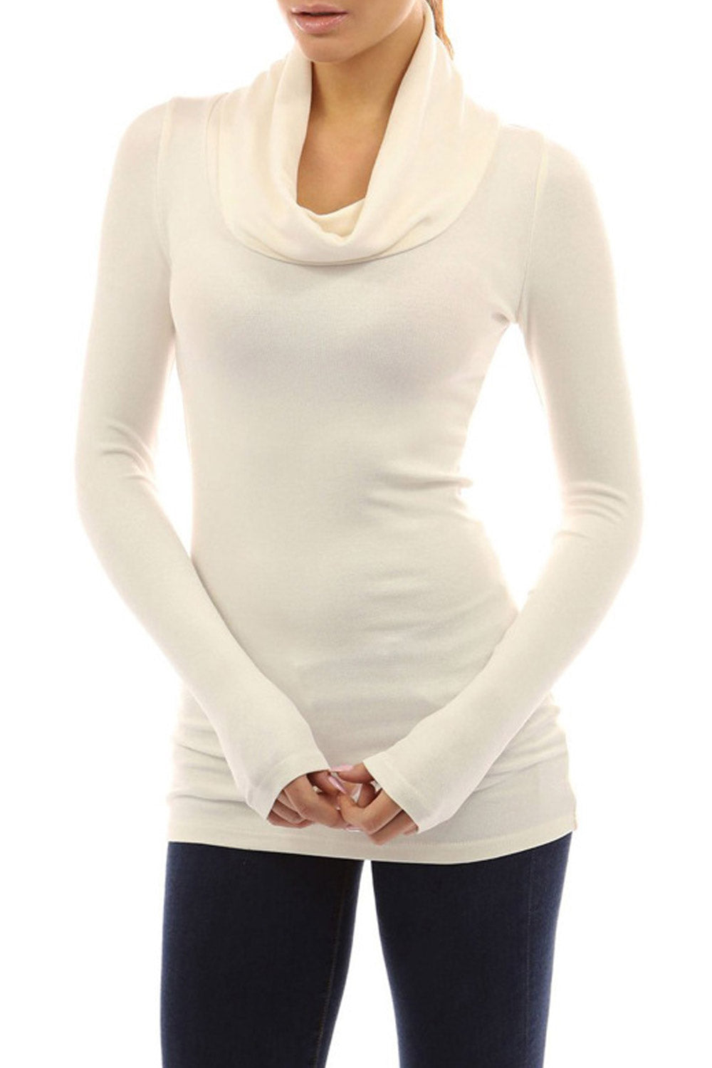 Women Pile Collar Long Sleeve Slim T-Shirt