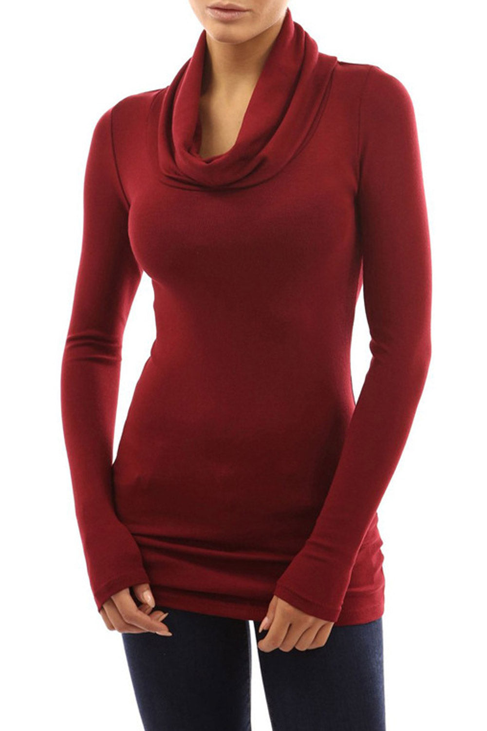 Women Pile Collar Long Sleeve Slim T-Shirt