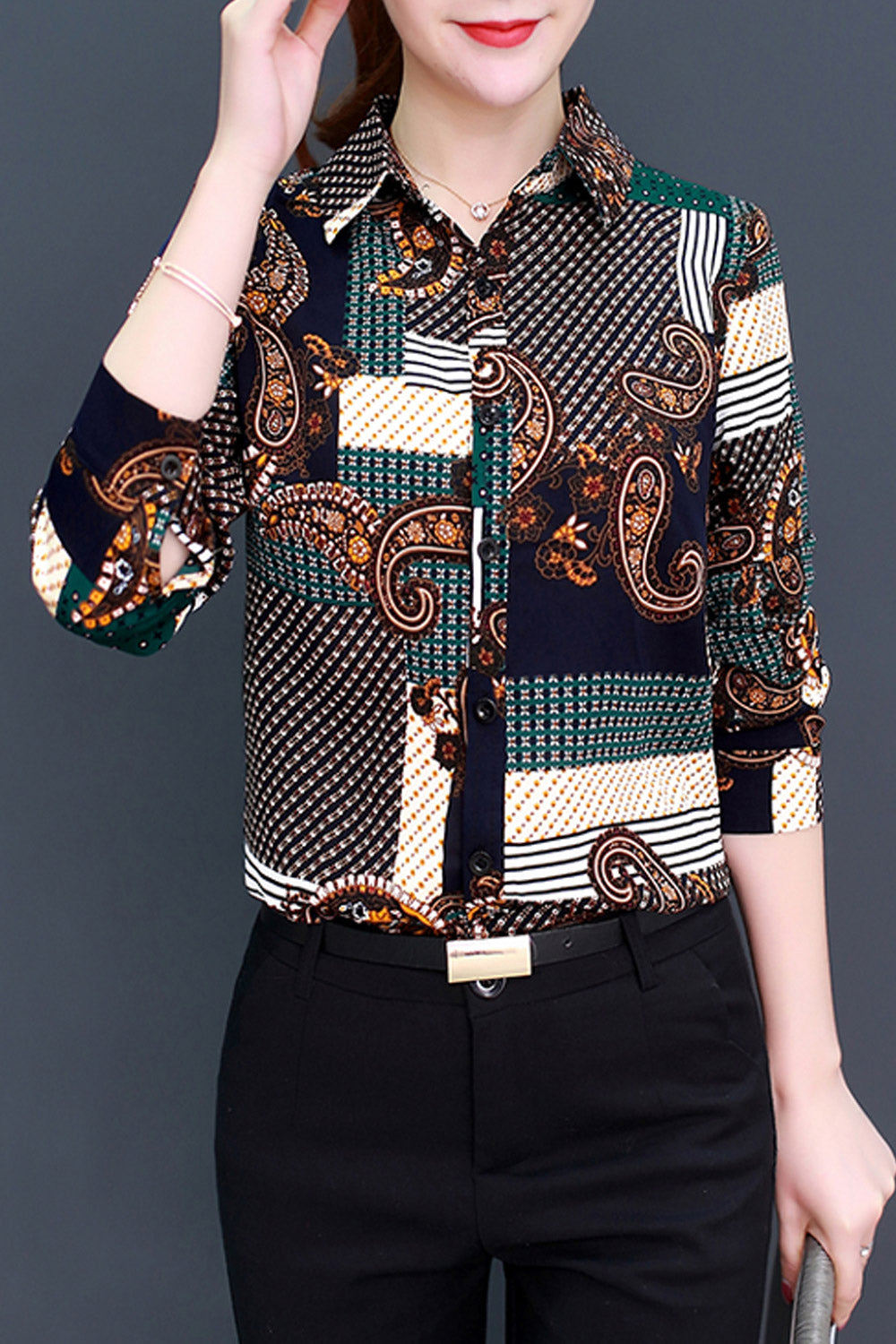 Women Fashion Collar Neck Chiffon Shirt