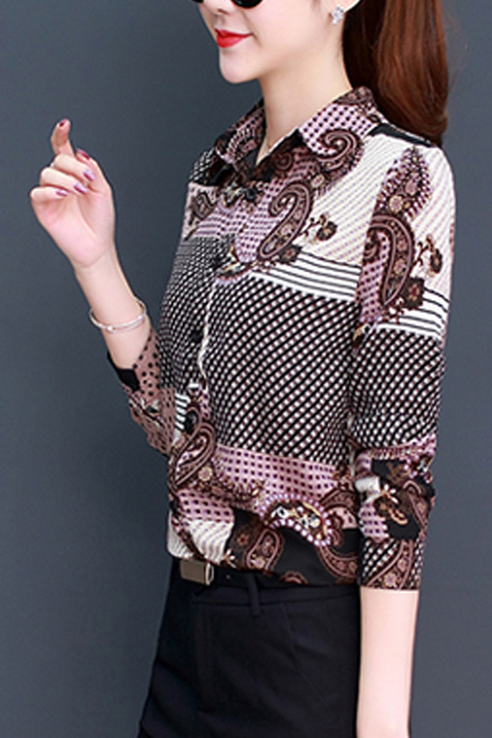Women Fashion Collar Neck Chiffon Shirt