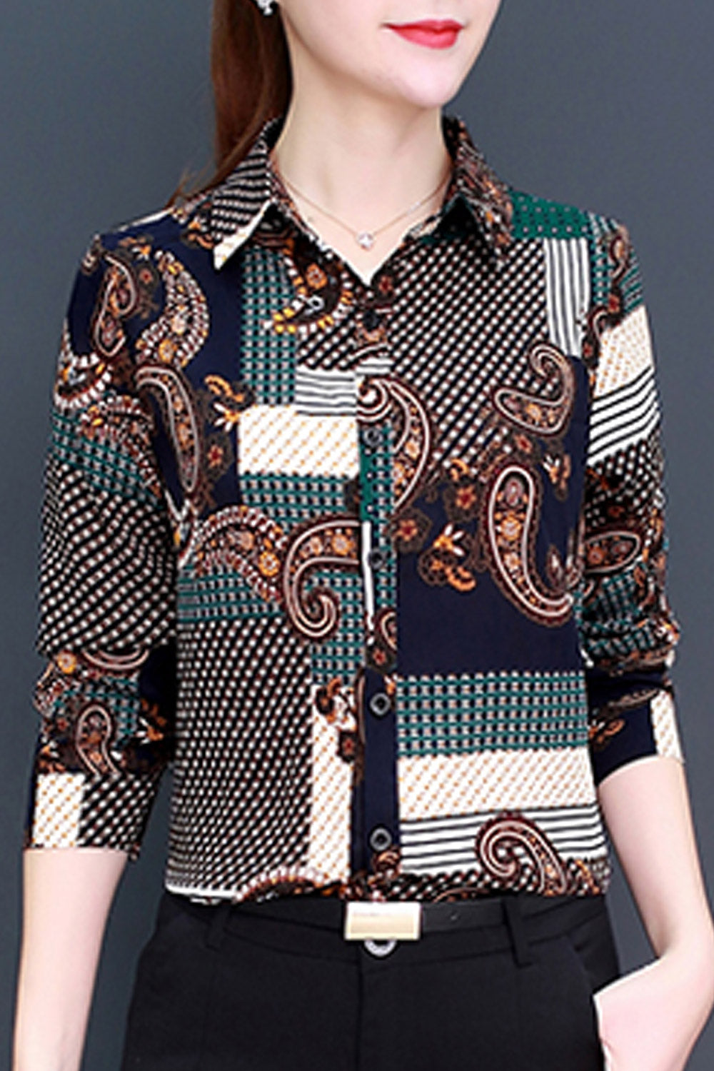 Women Fashion Collar Neck Chiffon Shirt