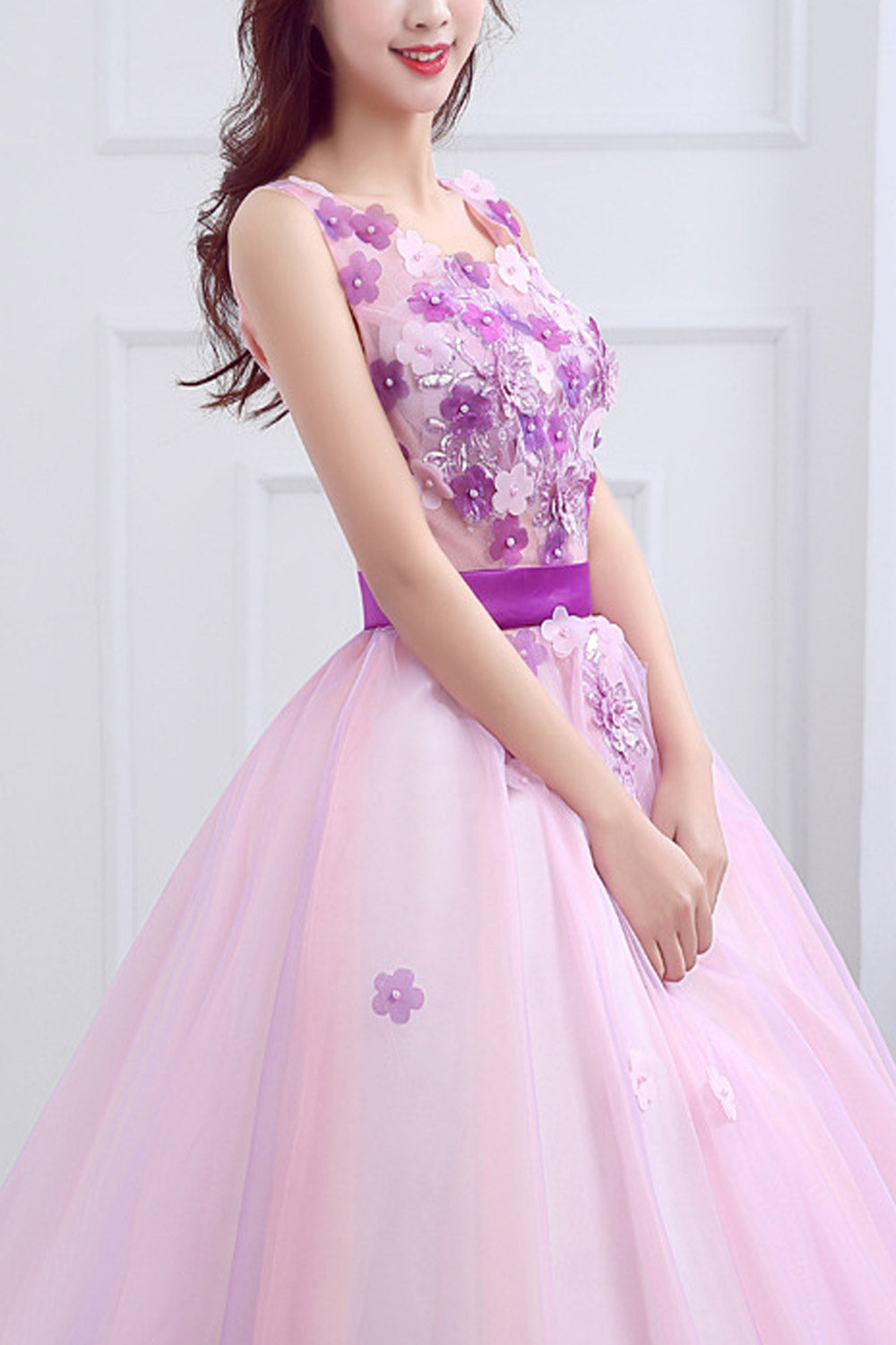 Women Round Neck Flower Pettiskirt Wedding Dress
