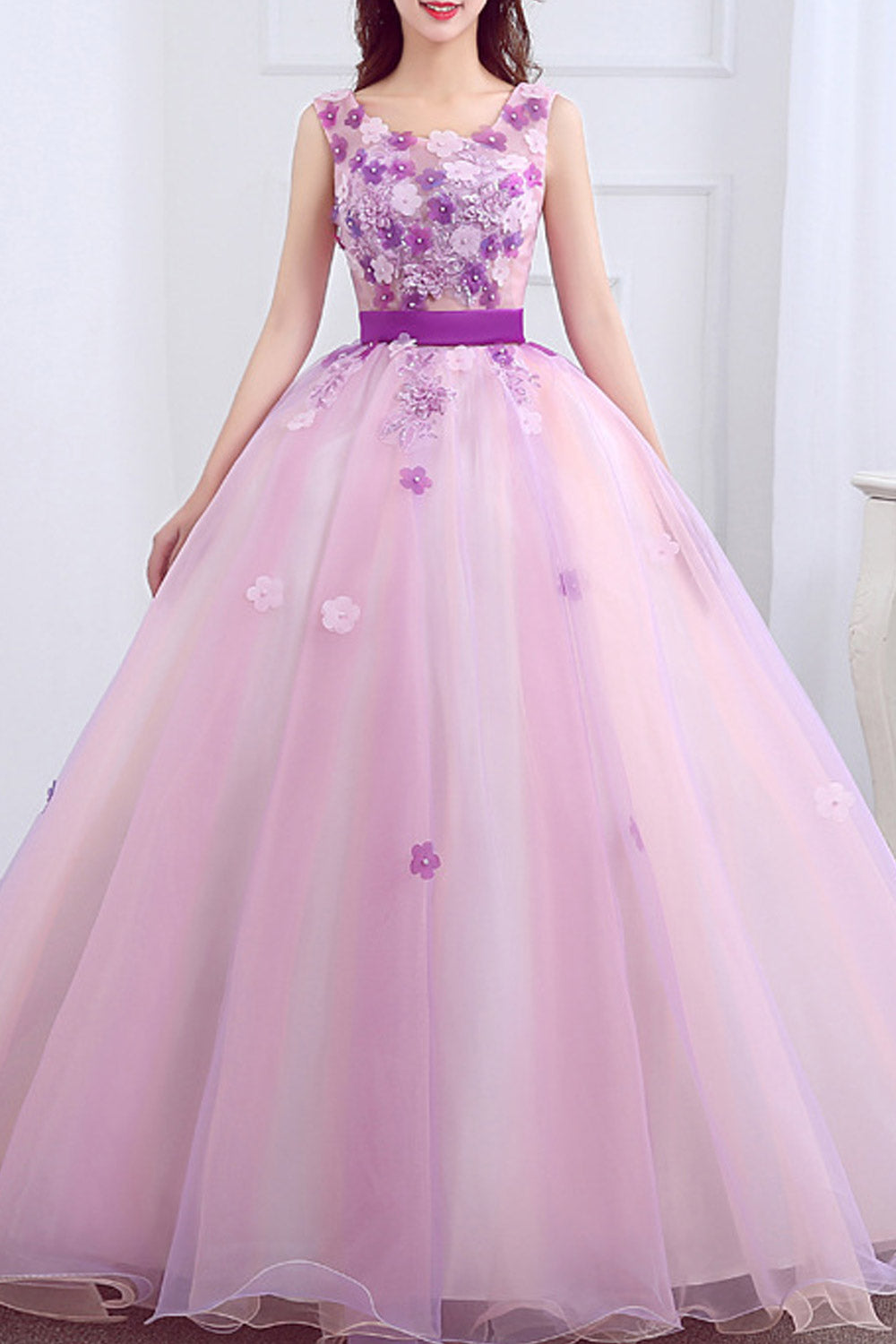 Women Round Neck Flower Pettiskirt Wedding Dress