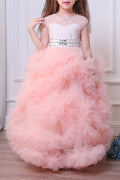 Kids Girls High Neck Fluffy Skirt Princess Dress