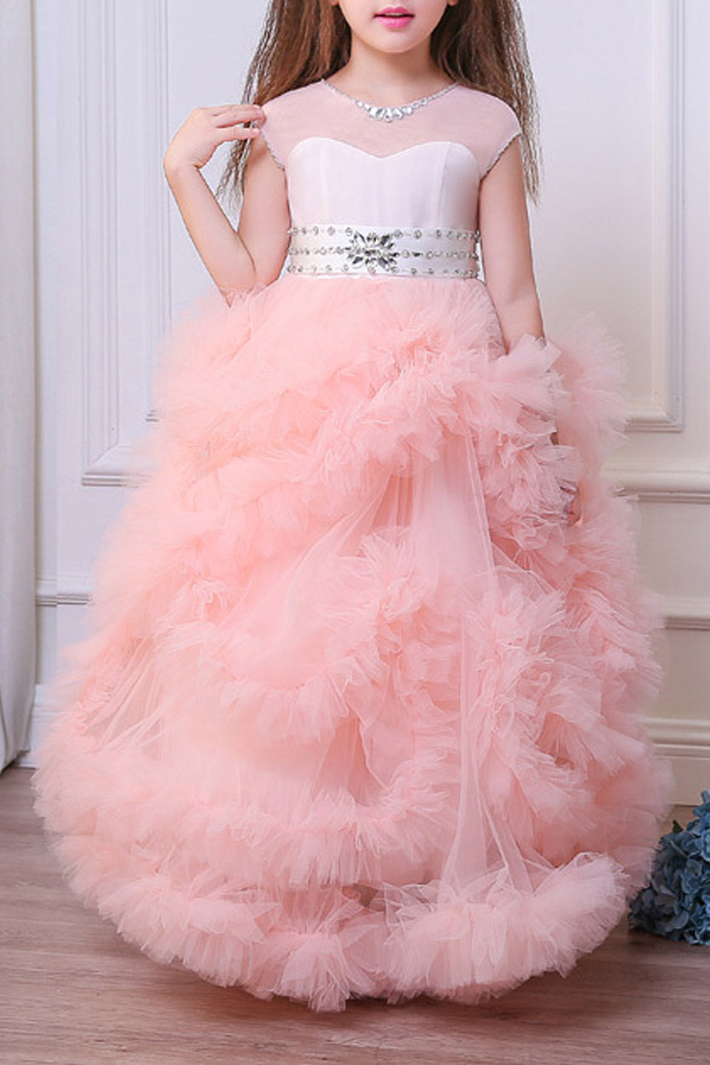 Kids Girls High Neck Fluffy Skirt Princess Dress