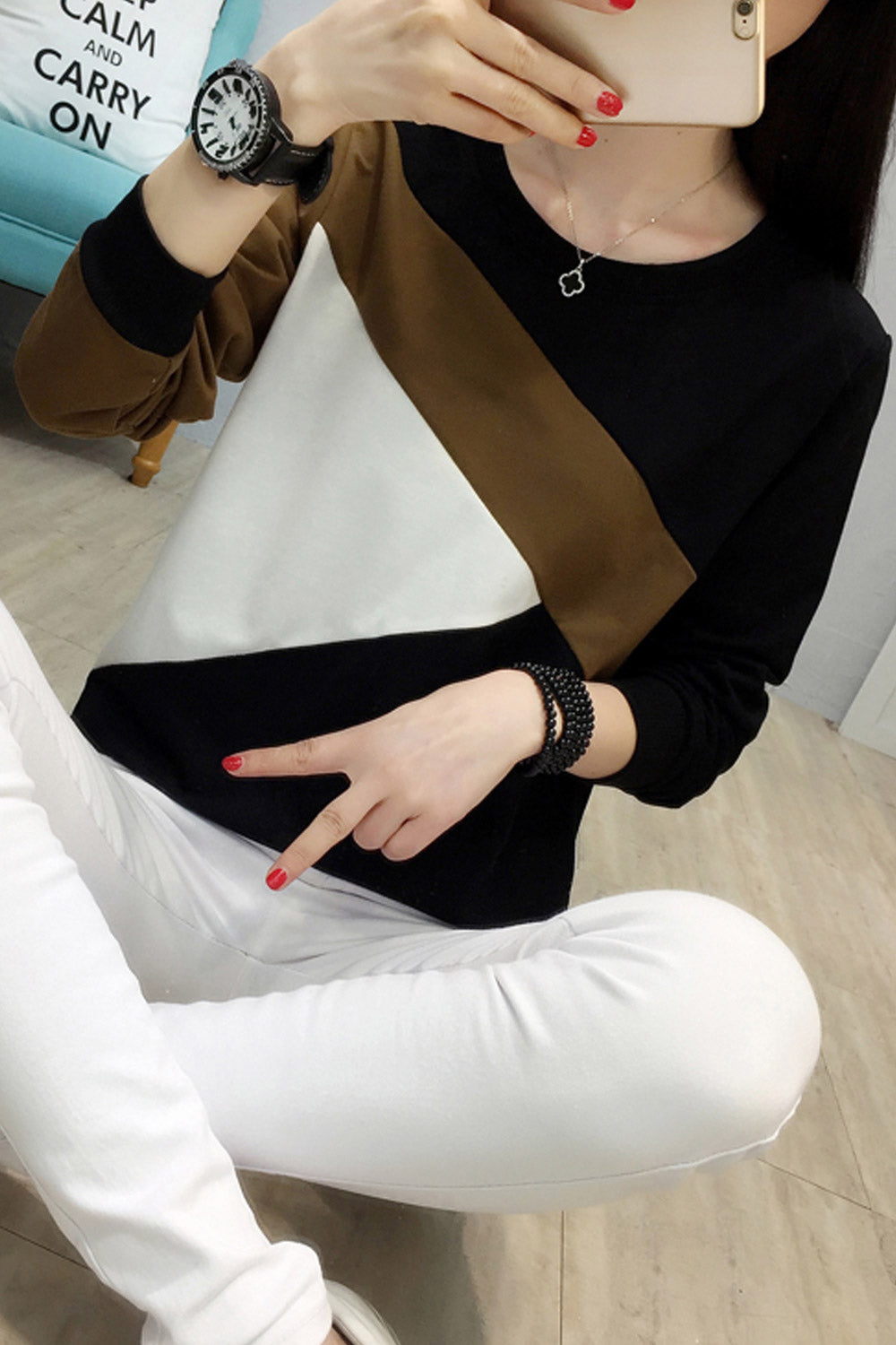 Women Warm Round Neck Slim Top