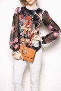 Women High Neck Floral Printed Shirt