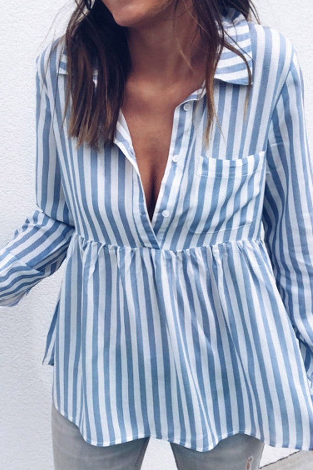 Women Collar Neck Striped Casual Top