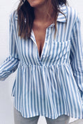 Women Collar Neck Striped Casual Top