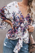 Women Tie Hem Floral Printed Loose  Shirt