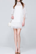 Women Sheered Neck Ruffled Loose Dress