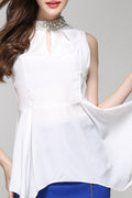 Women Fashion Keyhole Irregular Hem Top