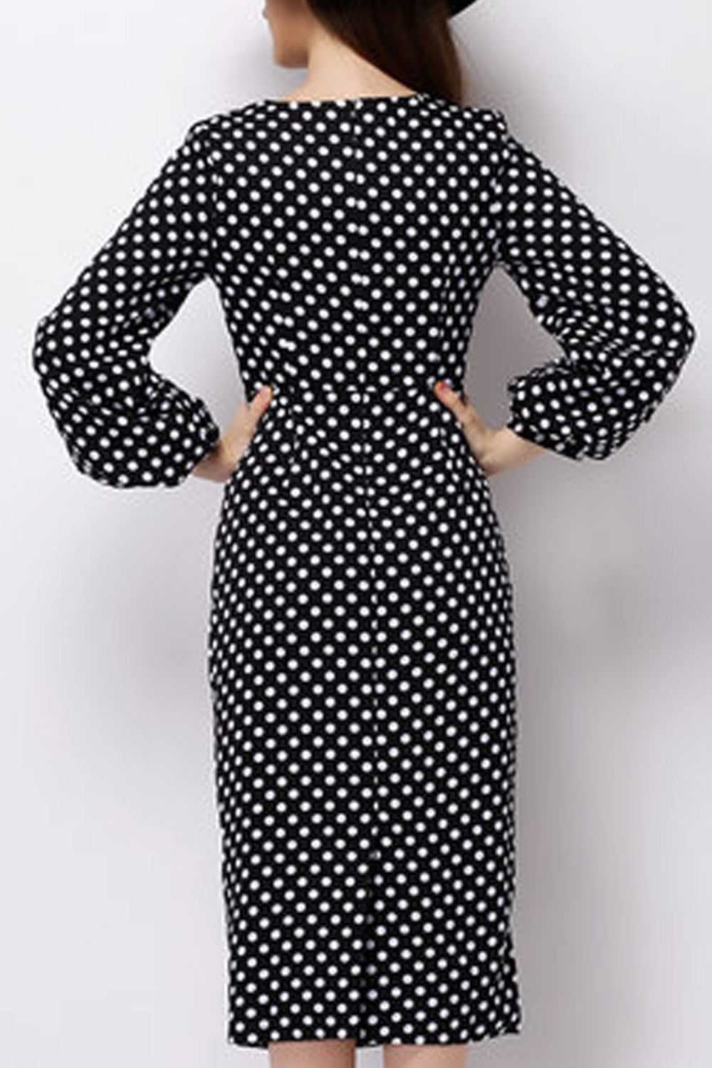 Women Polka Dot Long Sleeved Slim Dress