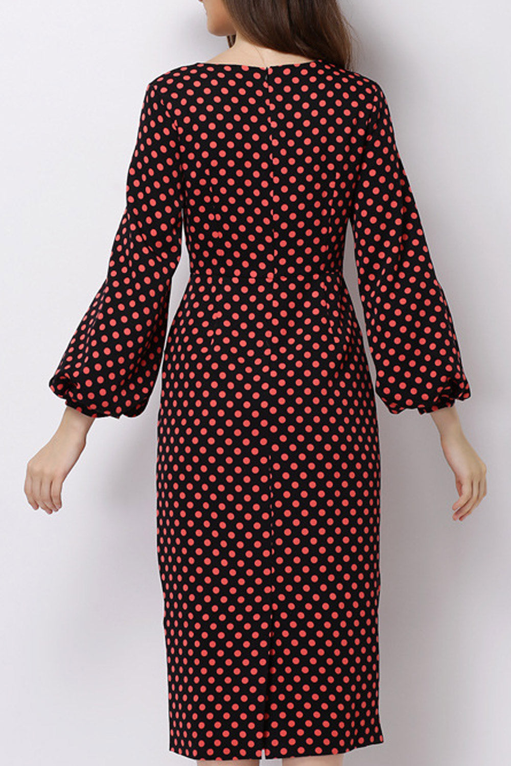Women Polka Dot Long Sleeved Slim Dress