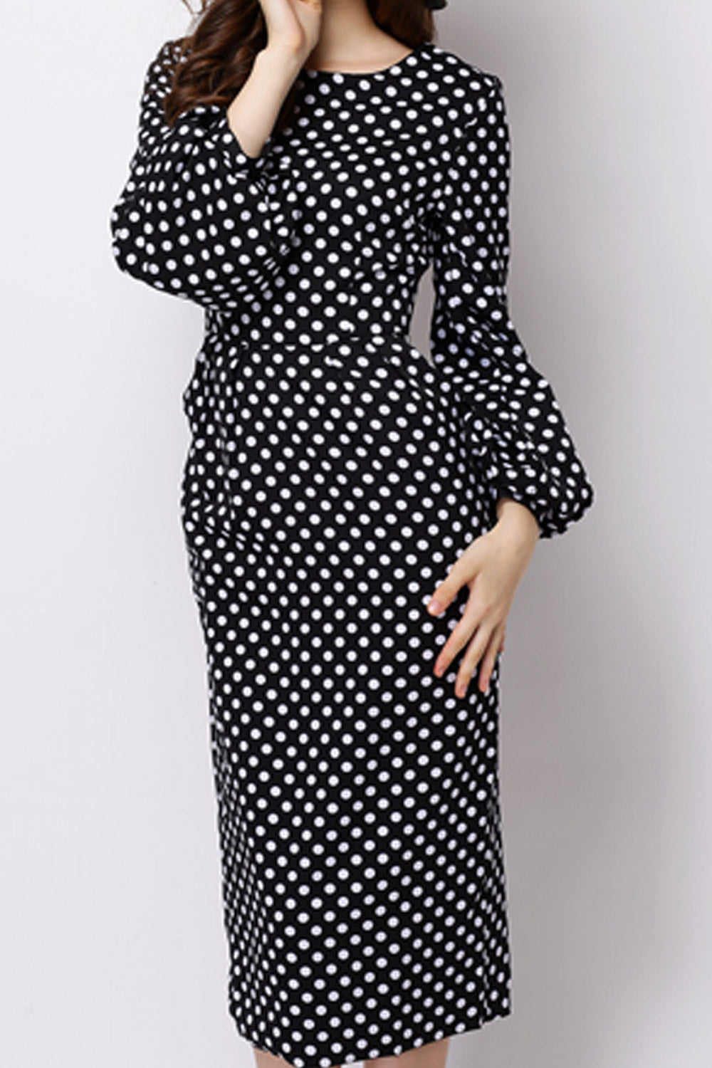 Women Polka Dot Long Sleeved Slim Dress