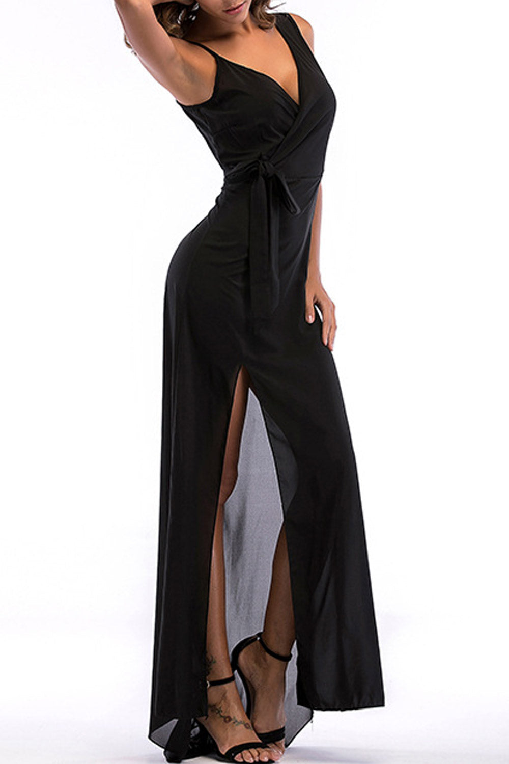 Women Sleeveless Long Skirt Sheered Dress