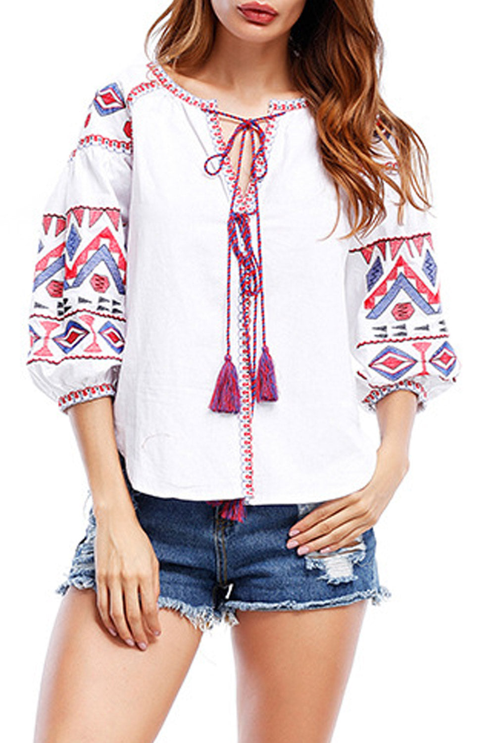 Women Slash Neck Puff Sleeved Printed Top