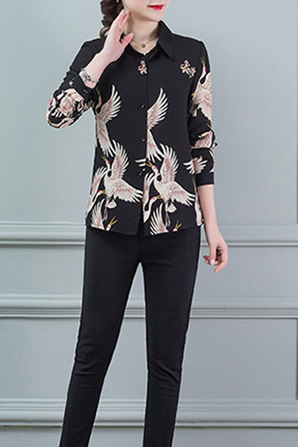 Women Collar Neck Button Down Printed Shirt