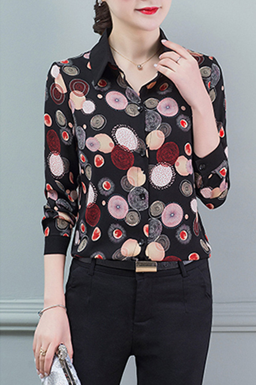 Women Collar Neck Button Down Printed Shirt