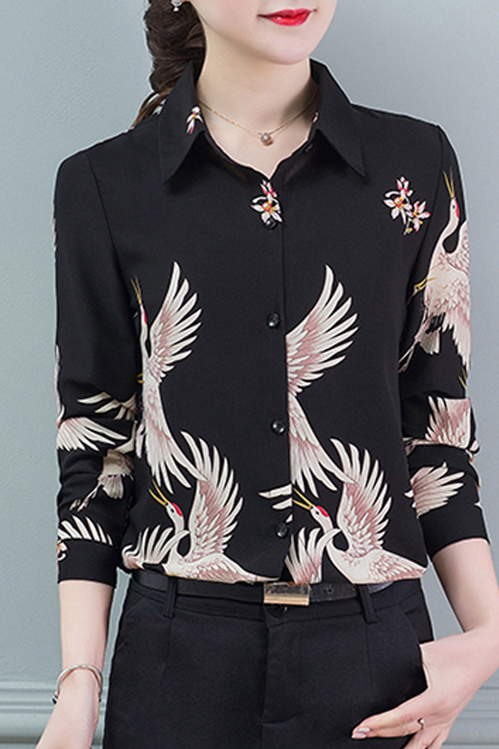 Women Collar Neck Button Down Printed Shirt