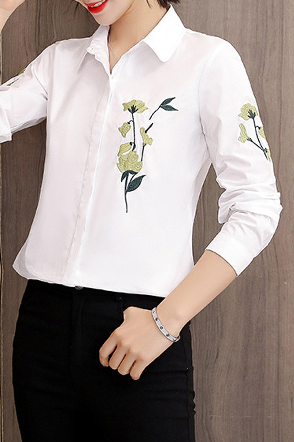 Women Fashion Long Sleeve Embroidered Shirt