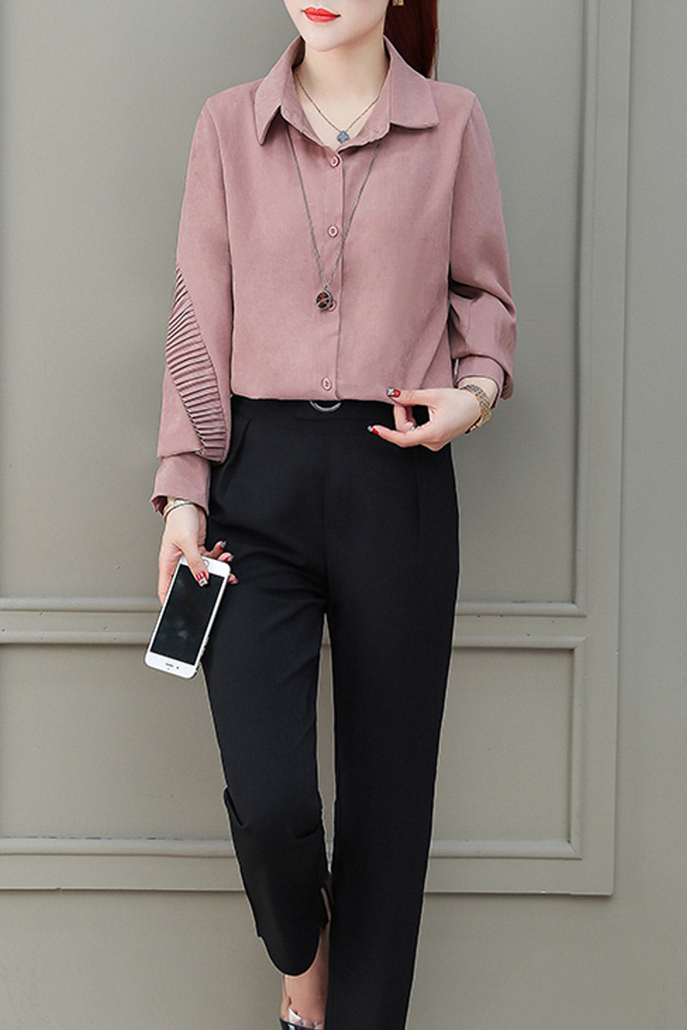 Women Collar Neck Ruffled Loose Shirt