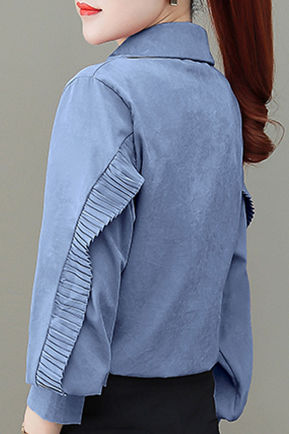 Women Collar Neck Ruffled Loose Shirt