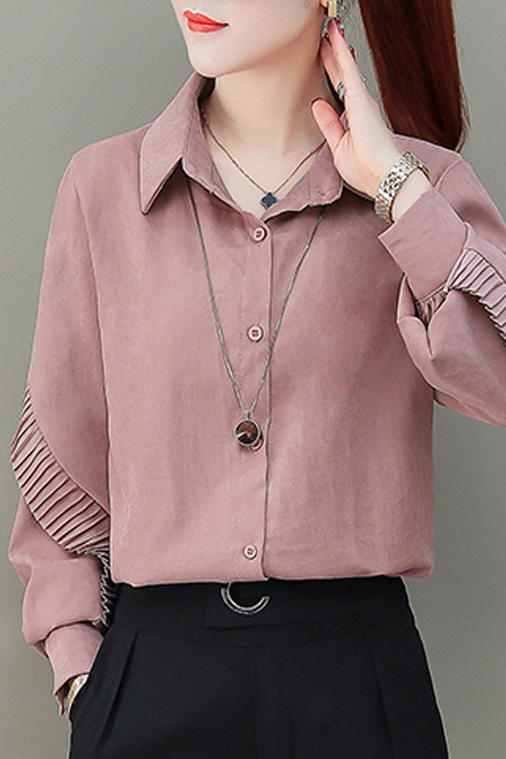 Women Collar Neck Ruffled Loose Shirt