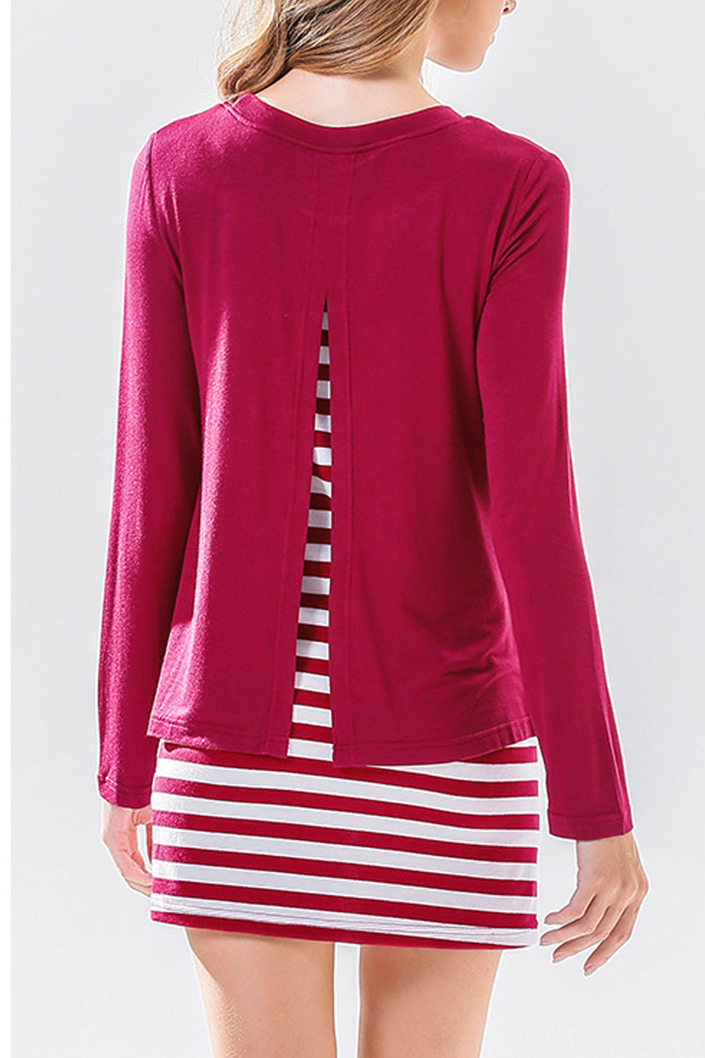 Women Round Neck Striped Hem Top