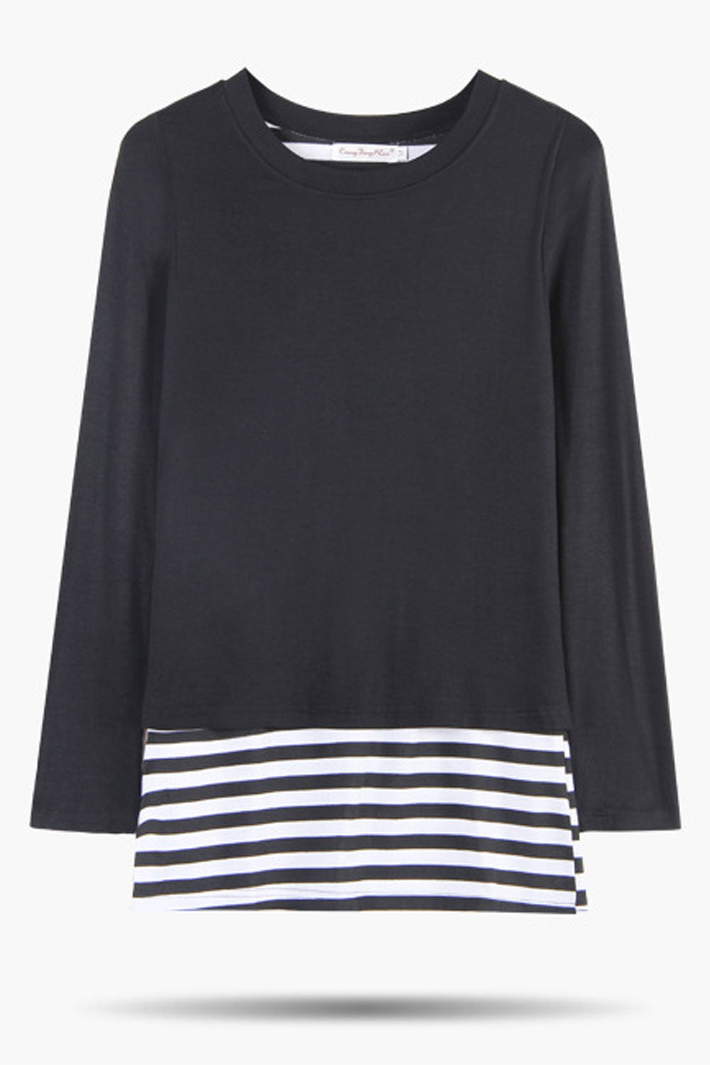 Women Round Neck Striped Hem Top