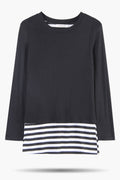 Women Round Neck Striped Hem Top