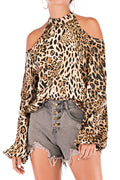 Women Leopard Printed Cold Shoulder Top