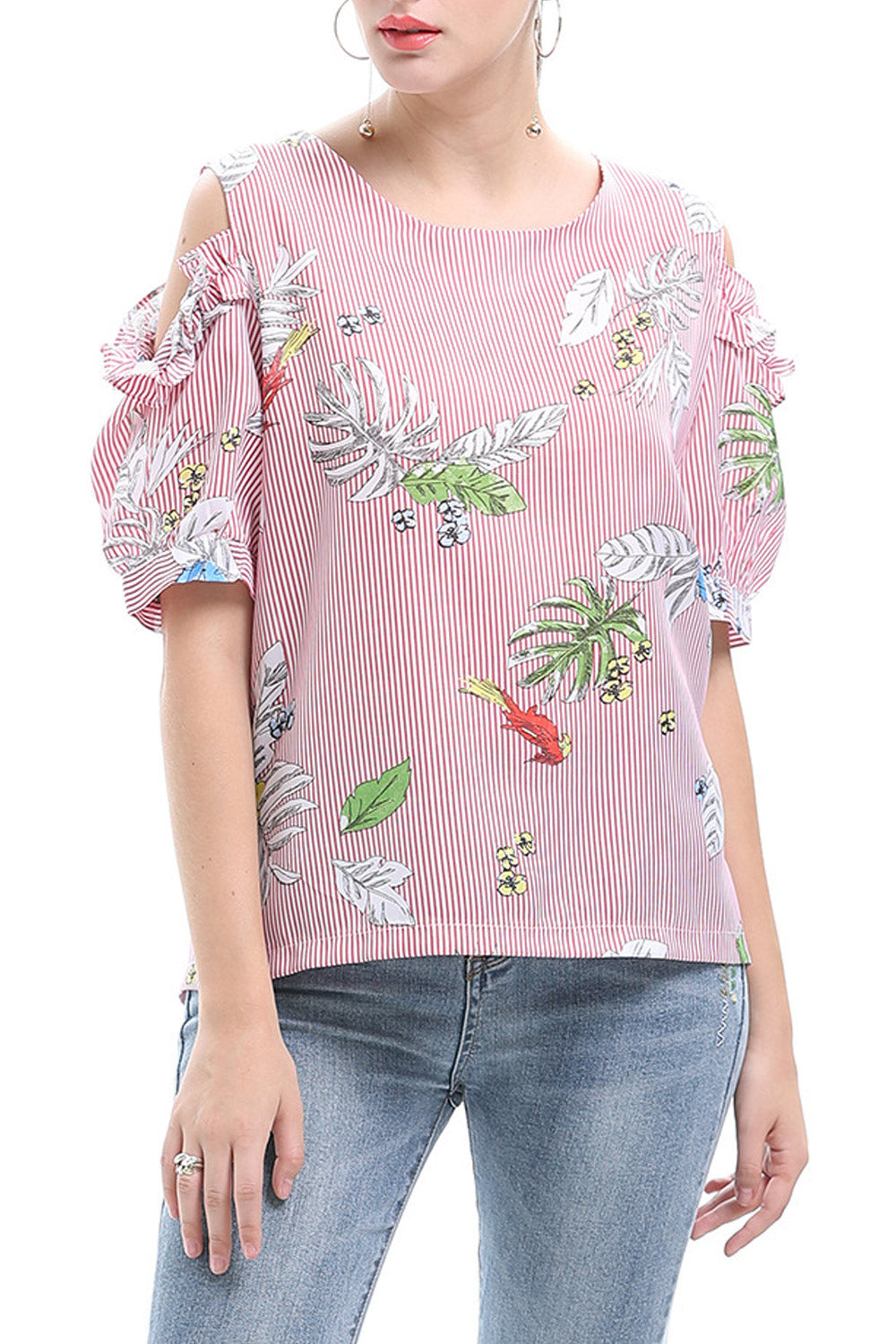 Women Printed Cold Shoulder Top