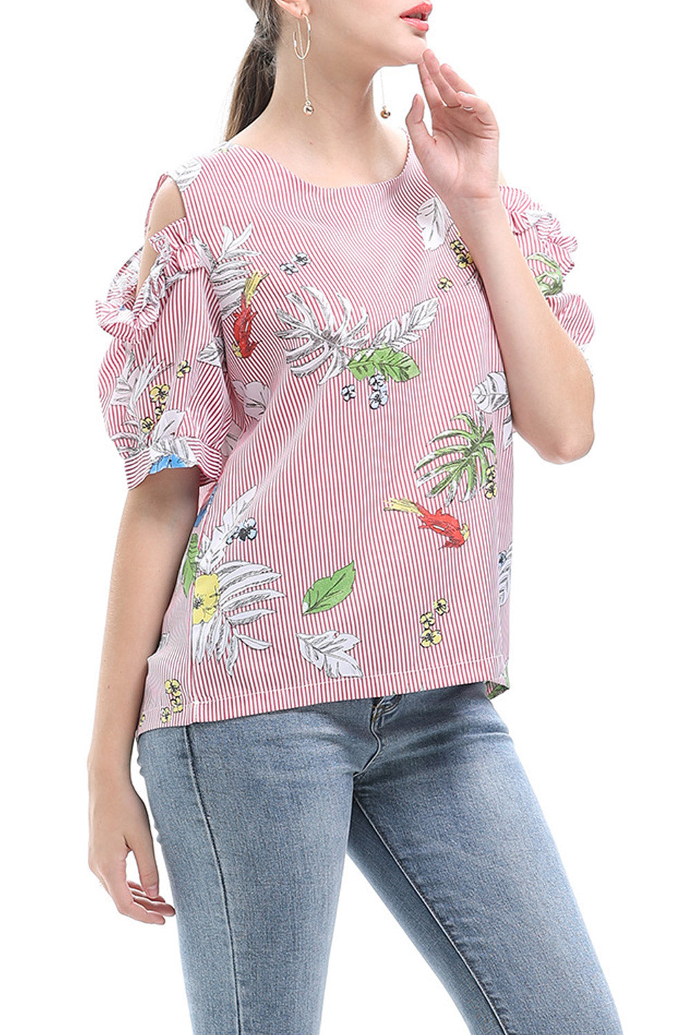 Women Printed Cold Shoulder Top