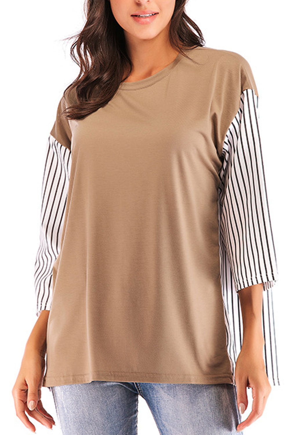 Women Loose Striped Sleeve Casual Top