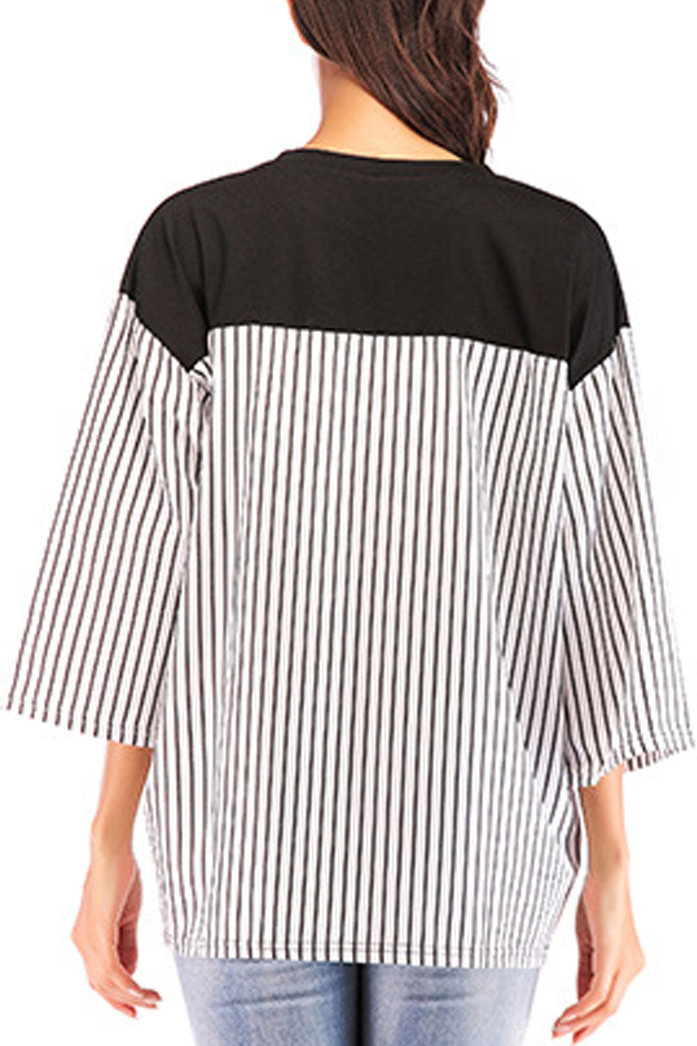 Women Loose Striped Sleeve Casual Top