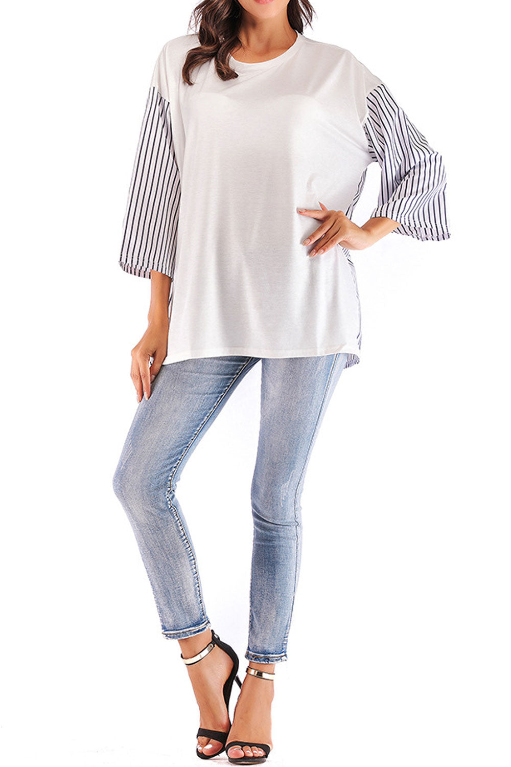 Women Loose Striped Sleeve Casual Top