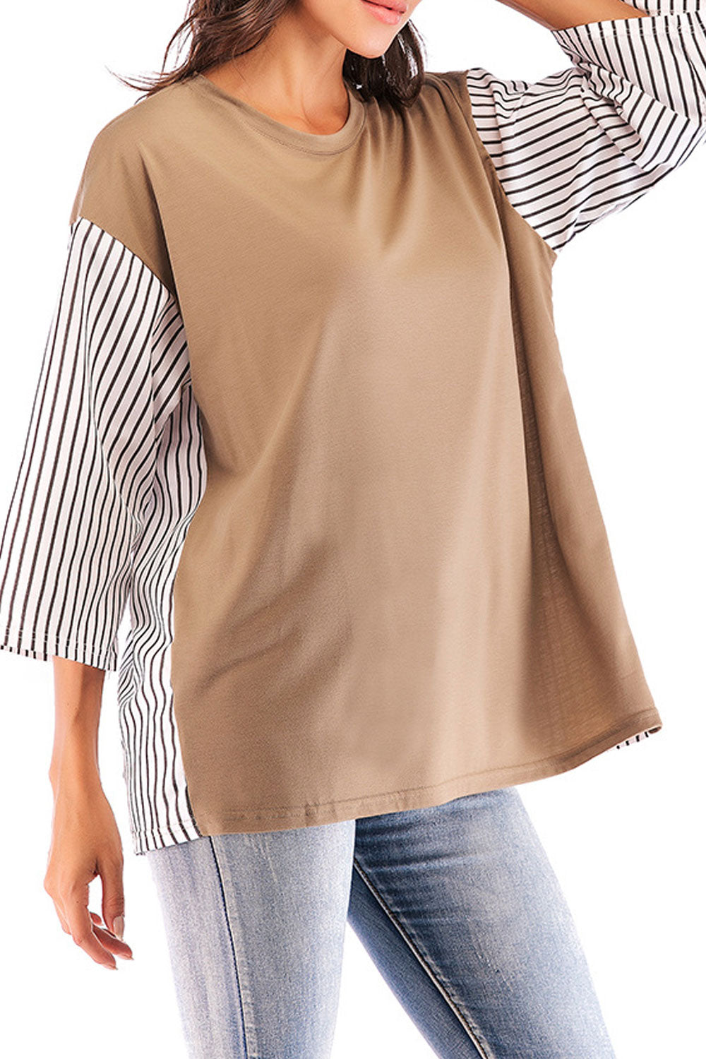 Women Loose Striped Sleeve Casual Top