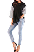 Women Loose Striped Sleeve Casual Top