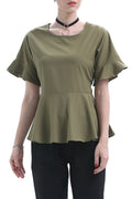 Women Slim Round Neck Ruffled Top