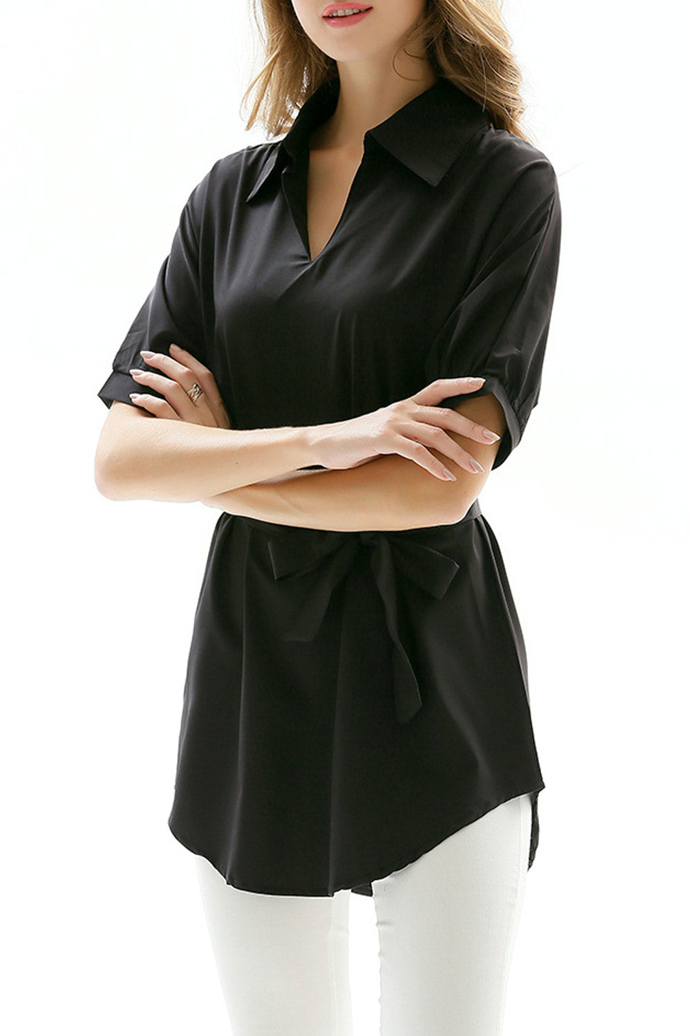 Women Tie Waist Collar Neck Stylish Top
