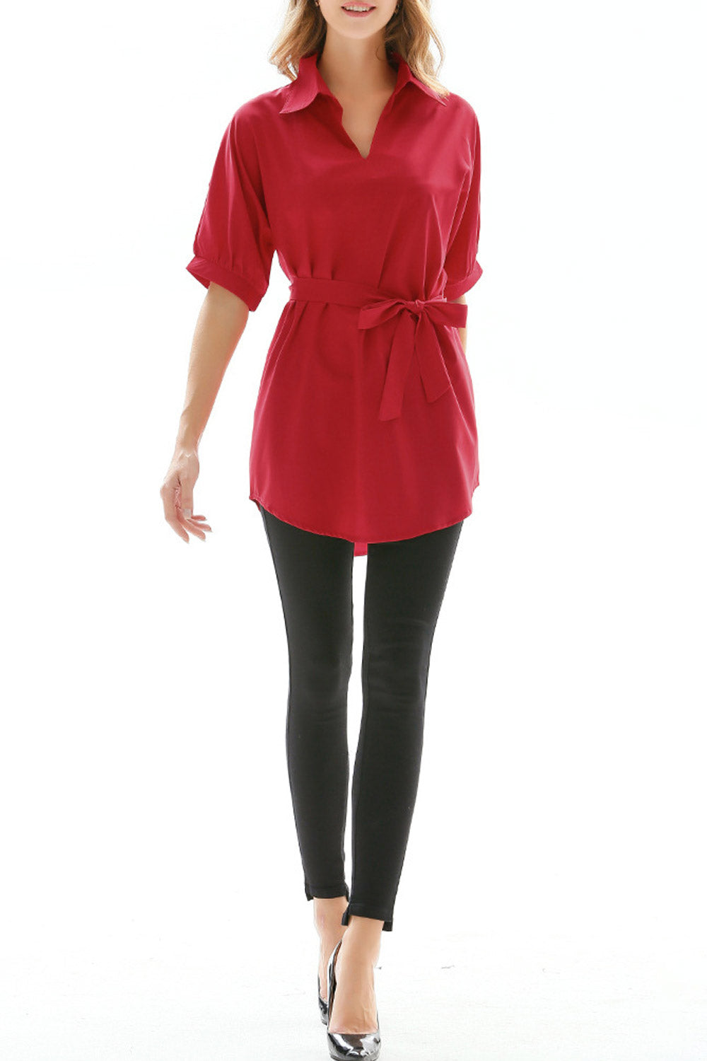 Women Tie Waist Collar Neck Stylish Top