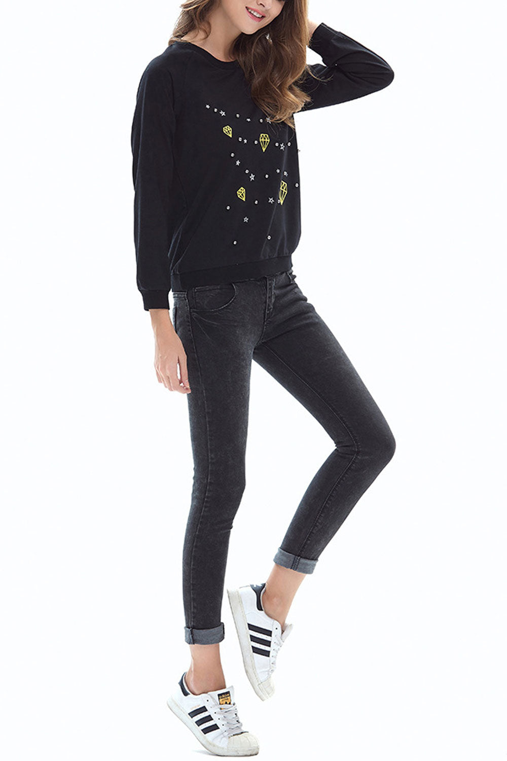 Women Round Neck Beads Decorated Stylish Top