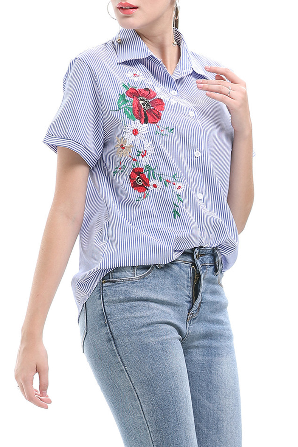 Women Embroidred Button Down Shirt