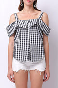 Women Plaid Cold Shoulder StylishTop