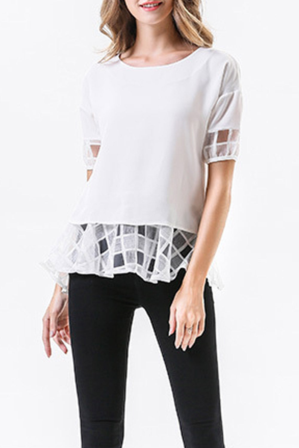 Women Loose Round Neck Casual Chiffon Top