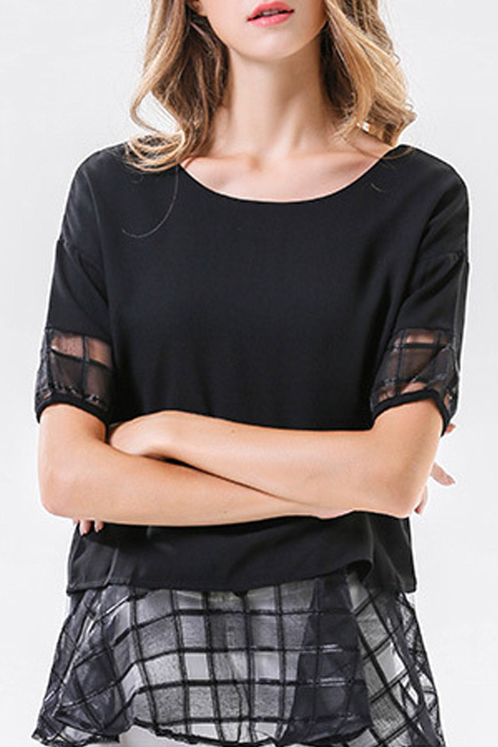 Women Loose Round Neck Casual Chiffon Top