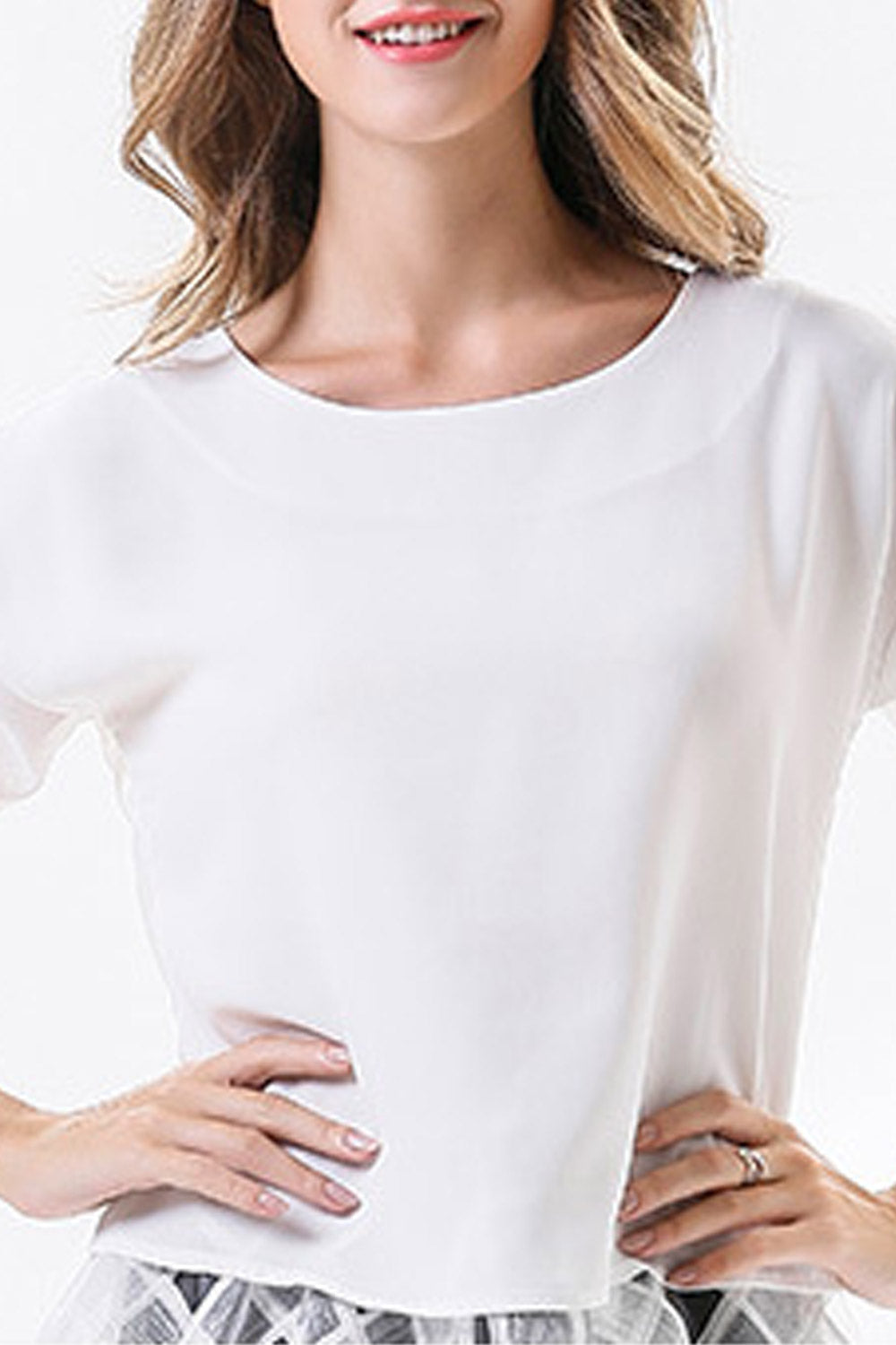 Women Loose Round Neck Casual Chiffon Top