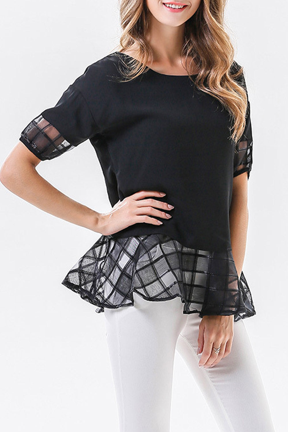 Women Loose Round Neck Casual Chiffon Top