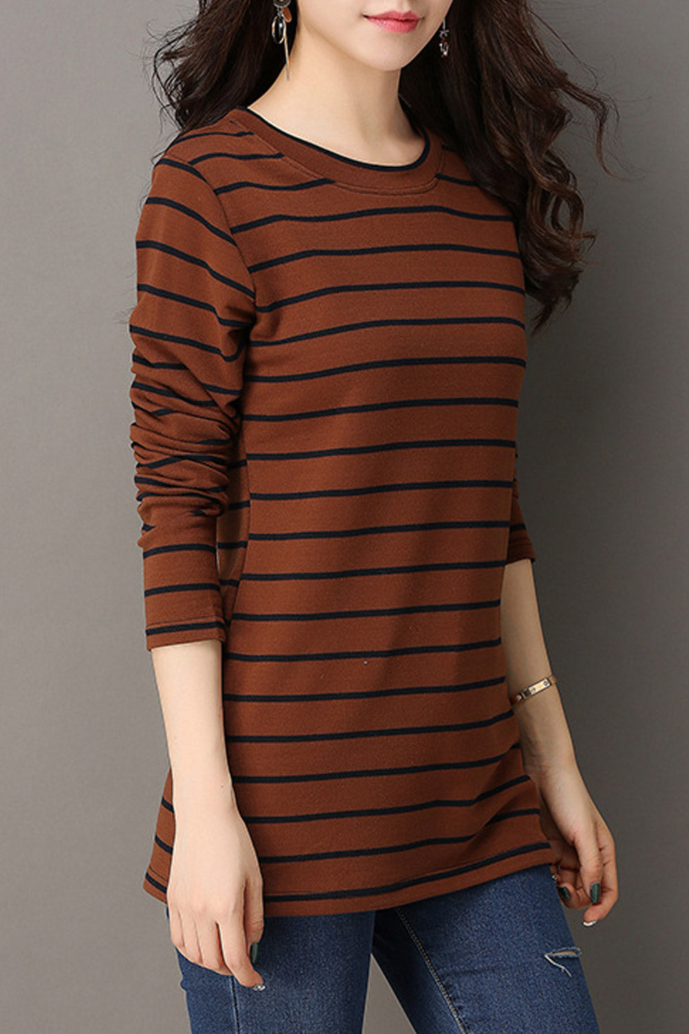 Women High Neck Striped Casual Top